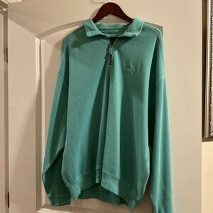 Men's Tommy Bahama 1/4 Zip Sweater Men's XL Green 100% Cotton Pullover EUC